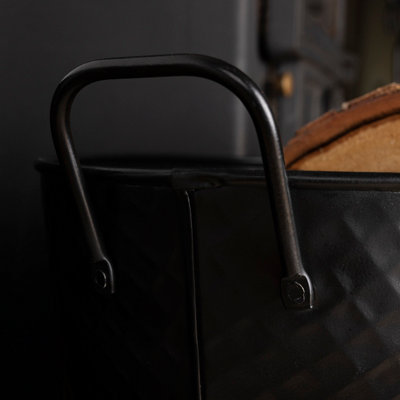 Willow Large Fireside Log Bucket Iron Oval Opening Black Matte Finish