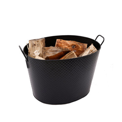 Willow Large Fireside Log Bucket Iron Oval Opening Black Matte Finish - 3