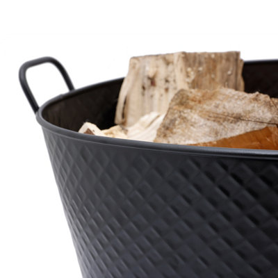 Willow Large Fireside Log Bucket Iron Oval Opening Black Matte Finish - 5