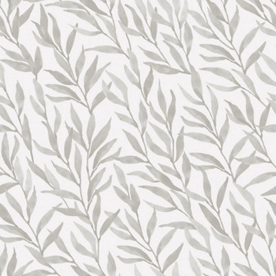 Willow Leaf Wallpaper In Grey on White