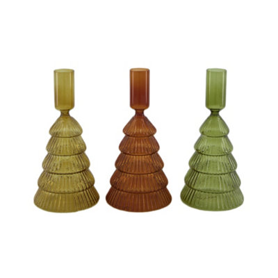 Willow Tree Candle Holders (Set of 3) - Glass - L8.5 x W8.5 x H16 cm -  Orche/Rust/Spruce