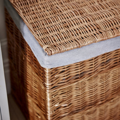 Willow Wicker Laundry Basket with Removable Cotton Lining & Lid Square Woven Rustic Style Rattan - 5