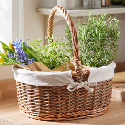 Willow Wicker Shopping Basket Natural Hand Woven Dark Wash Trug Basket Vegetable Flower Fruit Picking Caddy