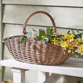 Willow Wicker Shopping Basket Natural Hand Woven Dark Wash Trug Basket Vegetable Flower Fruit Picking Caddy