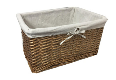 Willow Wicker Wider Big Deep Nursery Organiser Storage Xmas Hamper Basket Lined Brown Small 32 x 22 x 12 cm