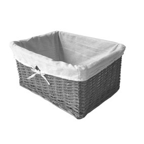Willow Wicker Wider Big Deep Nursery Organiser Storage Xmas Hamper Basket Lined Grey,Extra Large 45x39x25cm