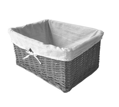 Willow Wicker Wider Big Deep Nursery Organiser Storage Xmas Hamper Basket Lined Grey,Large 41x32x21cm