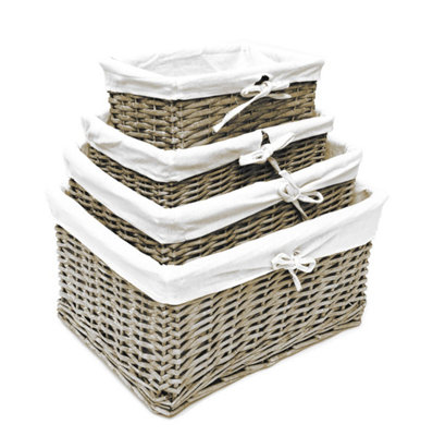 Willow Wicker Wider Big Deep Nursery Organiser Storage Xmas Hamper Basket Lined Grey,Large 41x32x21cm