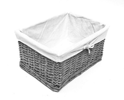Willow Wicker Wider Big Deep Nursery Organiser Storage Xmas Hamper Basket Lined Grey,Set of 2 Extra Large