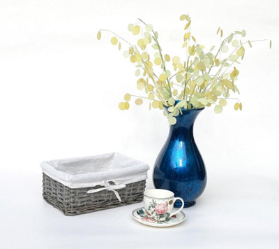 Willow Wicker Wider Big Deep Nursery Organiser Storage Xmas Hamper Basket Lined Grey Small 32 x 22 x 12 cm