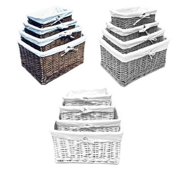 Willow Wicker Wider Big Deep Nursery Organiser Storage Xmas Hamper Basket Lined Grey,Small 32x22x12cm