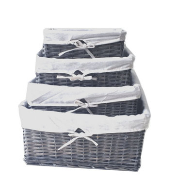 Willow Wicker Wider Big Deep Nursery Organiser Storage Xmas Hamper Basket Lined Grey,Small 32x22x12cm