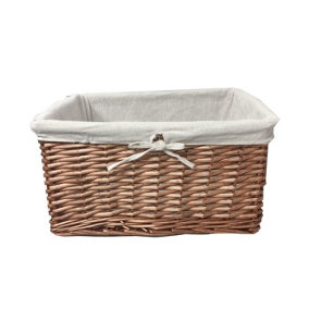 Willow Wicker Wider Big Deep Nursery Organiser Storage Xmas Hamper Basket Lined Oak,Medium 36x26x15cm