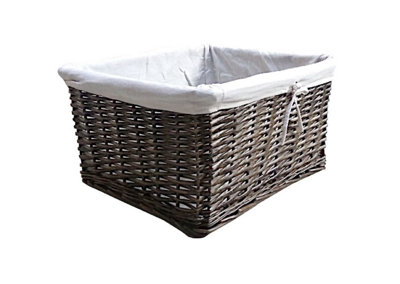 Willow Wicker Wider Big Deep Nursery Organiser Storage Xmas Hamper Basket Lined Oak,Small 32x22x12cm