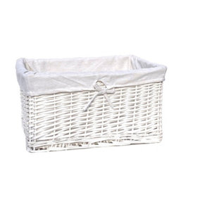 Willow Wicker Wider Big Deep Nursery Organiser Storage Xmas Hamper Basket Lined White,Extra Large 45x39x25cm
