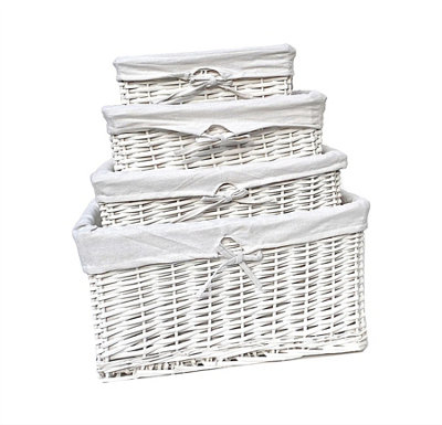 Willow Wicker Wider Big Deep Nursery Organiser Storage Xmas Hamper Basket Lined White,Set of 2 Small