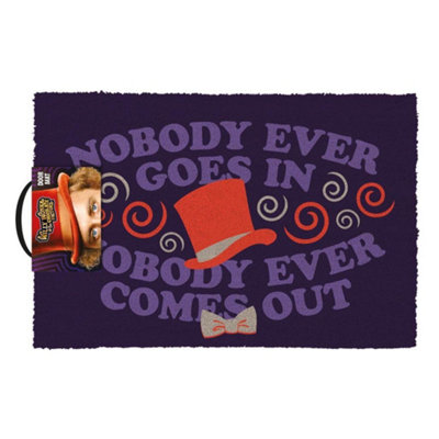 Willy Wonka & the Chocolate Factory Nobody Ever Goes In Nobody Ever Comes Out Coir Door Mat Purple/Orange (60cm x 40cm)