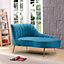 Wilmot 161cm Wide Teal Velvet Fabric Shell Back Chaise Lounge Sofa with Golden Coloured Legs