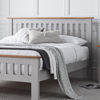 Grey double deals bed wooden