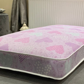 Wilson Beds - 4" (10cm) Deep 3ft Single Pink Hearts Firm All Reflex Foam Kids Thin Mattress