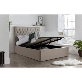 Wilson Oatmeal Fabric Ottoman Bed King Size