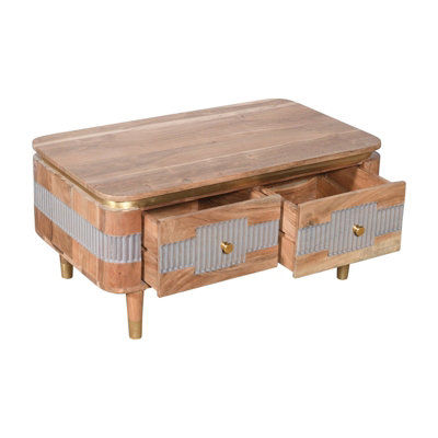 Wilton 2 Drawers Coffee Table - Acacia Wood - L50 x W85 x H40 cm