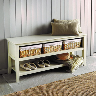 Winchcombe Hallway Shoe Storage Bench with 3 Wicker Baskets Light Grey Country Style Shoe Rack H56 x L122 x D38cm DIY at B Q