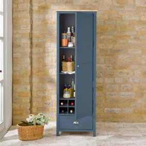Winchcombe Slimline Larder - Versatile Slimline Kitchen or Pantry Food Storage Cupboard with 3 Shelves, Wine Rack & Drawer - Blue
