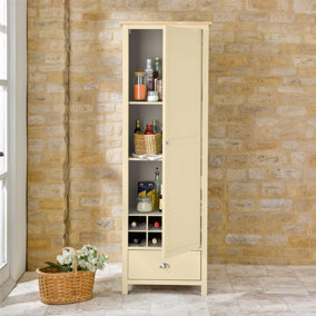 Winchcombe Slimline Larder - Versatile Slimline Kitchen or Pantry Food Storage Cupboard with 3 Shelves, Wine Rack & Drawer - Cream