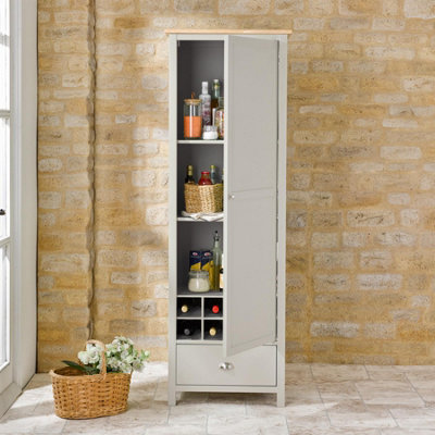 Winchcombe Slimline Larder Versatile Slimline Kitchen or Pantry Food Storage Cupboard with 3 Shelves Wine Rack Drawer Grey DIY at B Q