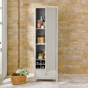 Winchcombe Slimline Larder - Versatile Slimline Kitchen or Pantry Food Storage Cupboard with 3 Shelves, Wine Rack & Drawer - Grey