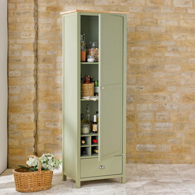 Winchcombe Slimline Larder - Versatile Slimline Kitchen or Pantry Food Storage Cupboard with 3 Shelves, Wine Rack & Drawer - Sage