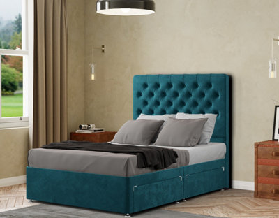 Winchester Divan Bed 2 Drawers Floor Standing Headboard Matching Buttons Plush Emerald
