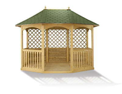 Winchester Large Tiled Pavilion Gazebo - Pressure Treatet Timber - L365 x W270 x H295 cm