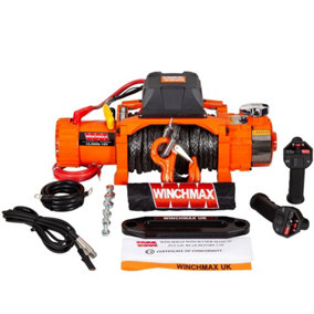 WINCHMAX 12,000lb (5,443kg) Original Orange 12v Electric Winch, Two Speed, Dyneema Rope, Twin Wireless Remote Control