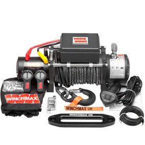 WINCHMAX 13,500lb Military Grade 12v Winch. 28m Dyneema Synthetic Rope. Remote Controls.