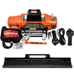 WINCHMAX 13,500lb 'SL Series' 12v Winch. 24m Steel Rope. Flat Bed Mounting Plate. Remote Controls.