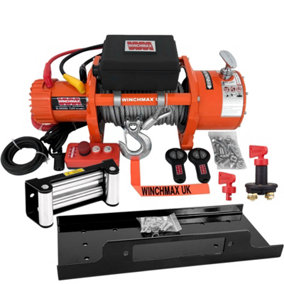 WINCHMAX 15,000lb 12V Winch EN14492 Compliant. With Mounting Plate and Battery Isolator Switch