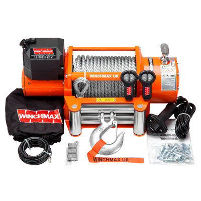 WINCHMAX 17,000lb 24v Winch. 26m Steel Rope. Remote Controls.