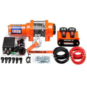 WINCHMAX 3,000lb 12v Electric Winch. 15.5m Dyneema Synthetic Rope.  Remote Controls.