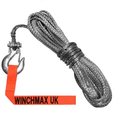 WINCHMAX Dyneema Synthetic Winch Rope 15m x 5mm with  1/4 inch Clevis Hook