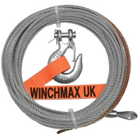 WINCHMAX Steel Rope 15m x 5mm, Hole Fix. 1/4 inch Clevis Hook. For winches up to 4,000lb.