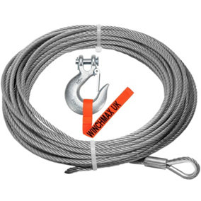 WINCHMAX Steel Rope 15m x 9.5mm, Hole Fix. 3/8 inch Clevis Hook. For winches up to 13,500lb