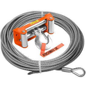 WINCHMAX Steel Rope 26m X 9.5mm, Hole Fix. Orange Roller Fairlead. 3/8 Inch Clevis Hook. For winches up to 13,500lb.