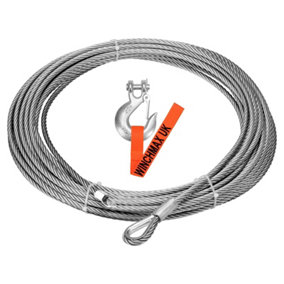 WINCHMAX Steel Rope 26m x 9.5mm, Screw Fix. 3/8 inch Clevis Hook. For winches up to 13,500lb.
