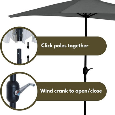 Wind Up Parasol with Steel Shaft Outdoor Garden Patio Easy Assembly Easy Crank - 5
