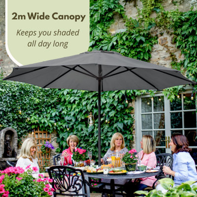 Wind Up Parasol with Steel Shaft Outdoor Garden Patio Easy Assembly Easy Crank - 7