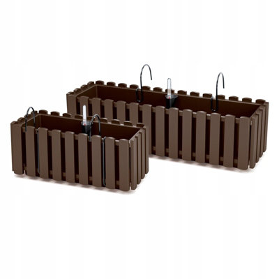 Window Box Flower Pot Planter 2 Sizes 4 Colours Rustic Slat Farm House Design UK Brown Medium 38cm with Self watering + hanger kit