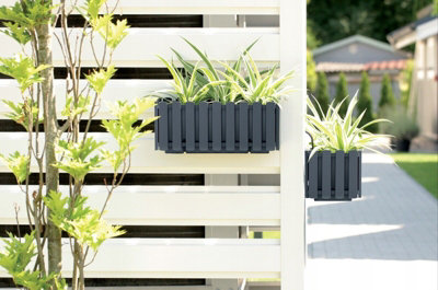Window Box Flower Pot Planter Rustic Slat Farm House Design UK Anthracite Medium 38cm with Self watering + hanger kit