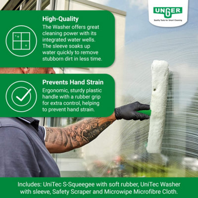 Window Cleaner 4in1 Kit - Professional Quality Window & Glass Cleaning Starter Equipment for Shining Streak-Free Results by UNGER